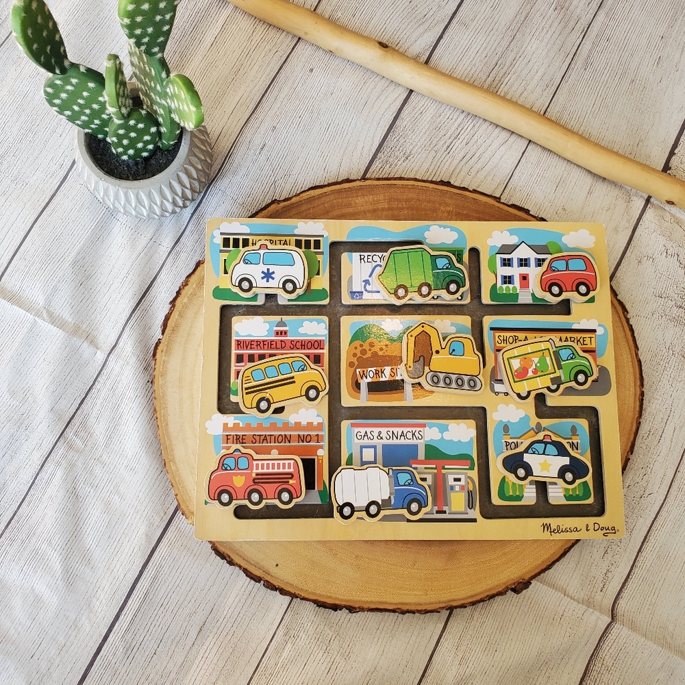Melissa and Doug maze puzzle Vehicle Transportation Wooden Activity Board Toy